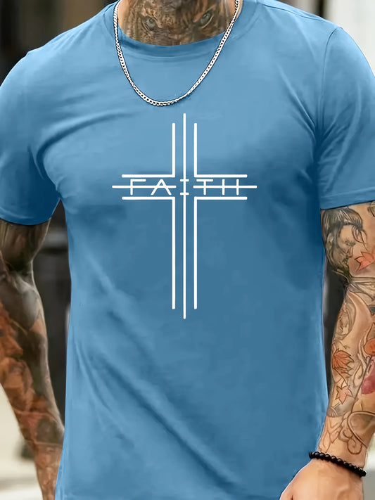 Print Men's Trendy Short Sleeve T-shirts, Comfy Casual Breathable Tops For Men's Fitness Training, Jogging, Outdoor Activities