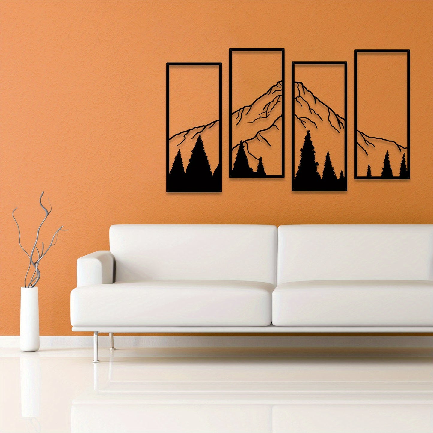 4pcs Minimalist Metal Mountain Wall Decor - Square Sculpture for Home, Office, Living Room, Bedroom - Unique Wall Art for a Stylish and Elegant Look