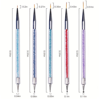 5 pcs Double-Ended Nail Art Brush Set with Liner, Detail, and Dotting Pens for Salon-Quality Manicures at Home