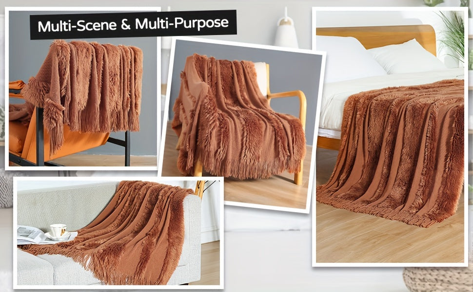 1pc Cozy Chunky Knit Throw Blanket with Tassels - Plush, Lightweight, and Unique Home Decor Accent for Couch, Bed, or Sofa