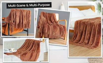 1pc Cozy Chunky Knit Throw Blanket with Tassels - Plush, Lightweight, and Unique Home Decor Accent for Couch, Bed, or Sofa