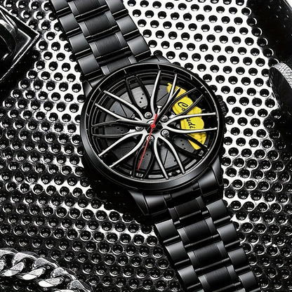 1pc Men's Watch, Car Wheel Hub Caliper Luminous Steel Band Three-dimensional Hollow Sports Wrist Watch, Ideal choice for Gifts