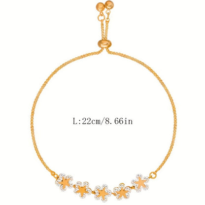 [Shiny Bracelet] Shiny Synthetic Zirconia Copper Adjustable Flower Beaded Chain Bracelet Inlaid | Hand Jewelry Decor for Women