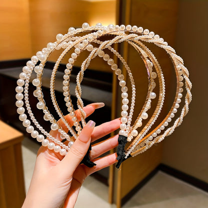 5pcs Girls Cute Faux Pearl Headband, Hair Accessories