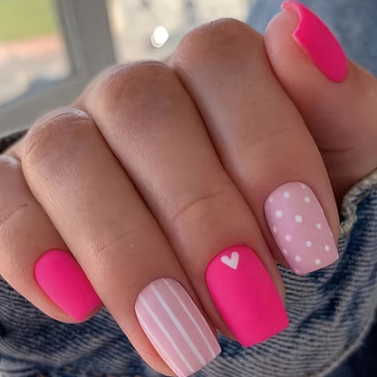 24Pcs Almond Shape Red French Press On Nails - Medium Length, Golden Wave, Matte Finish, Full Cover, Heart-Shaped, Artificial Acrylic Nails for Women and Girls - Perfect Valentine Nail Decoration, Easy to Apply, Long-Lasting,