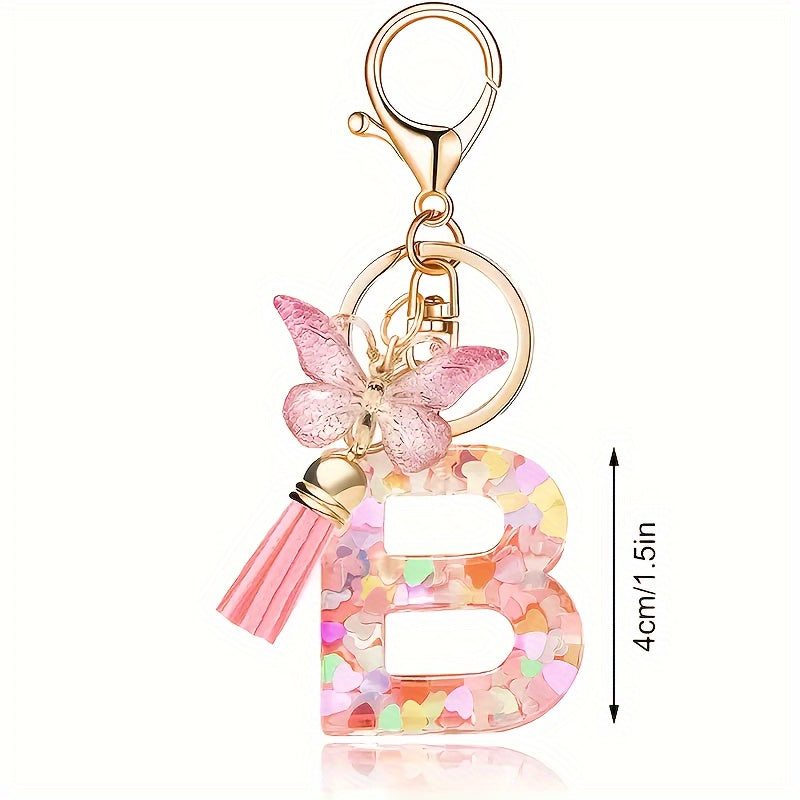 Alphabet Initial Letter Keychain Cute Butterfly Key Chain Ring Purse Bag Backpack Charm Earbud Case Cover Accessories Women Gift