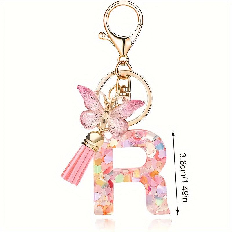 Alphabet Initial Letter Keychain Cute Butterfly Key Chain Ring Purse Bag Backpack Charm Earbud Case Cover Accessories Women Gift