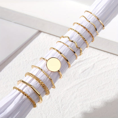 12pc Y2k Stacking Rings Set - Fashionable Wave, Intertwined, Minimalist Bands - Versatile Mix & Match for Daily Glam & Parties