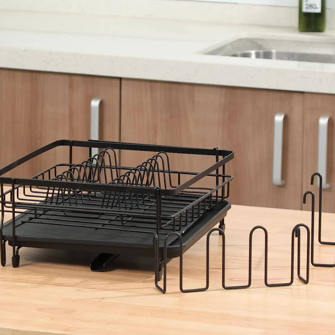 1pc Large Dish Drying Rack, Extendable Dish Rack, Multifunctional Dish Rack For Kitchen Counter, Anti-Rust Drying Dish Rack With Cutlery & Cup Holders, Home Kitchen Accessories