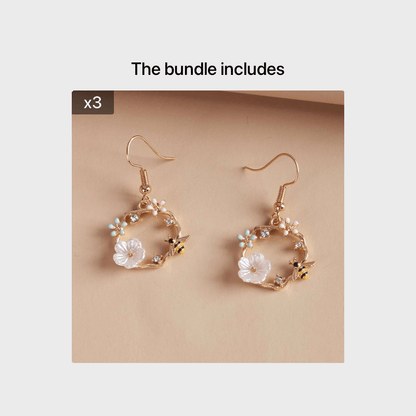 [Silvery Earrings] Silvery Korean Fashion Bee Wreath Earrings | Fairy Shell Flower Earrings