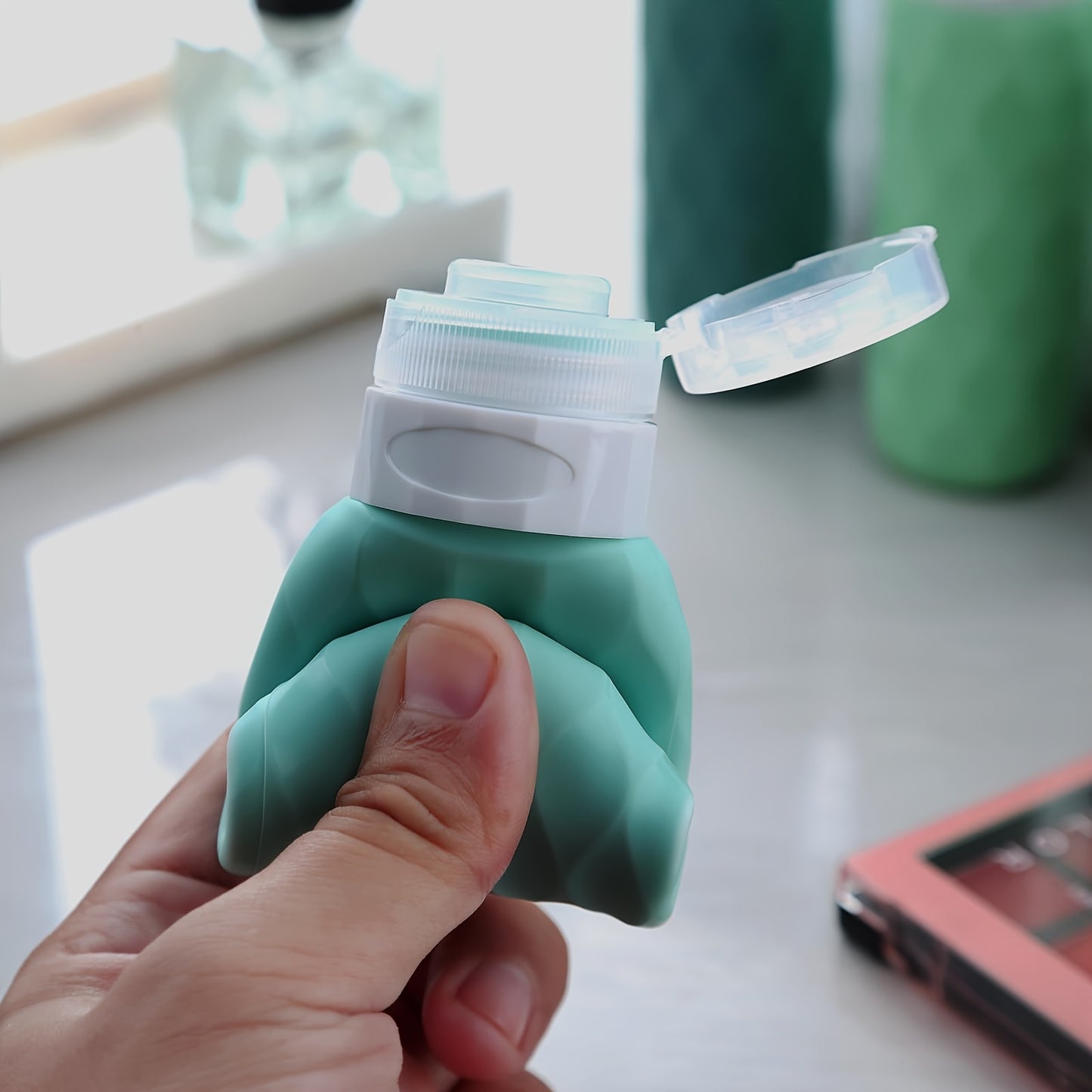 4pcs TSA-Approved Silicone Travel Bottles, 3oz Leak-Proof & Squeezable, Containers in Teal & Green with Chevron Design, Portable Toiletry Accessories for Shampoo, Conditioner, Lotion - Hand Wash Only