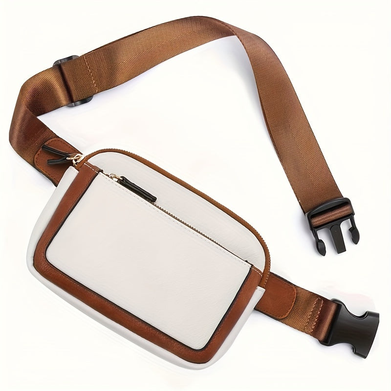 Mini Cute Color Block Sling Bag, Lightweight Portable PU Leather Outdoor Sports Fitness Chest Bag With Adjustable Strap, Women's Simple Versatile Casual Daily Crossbody Bag & Fanny Pack (19.99"x14.48"x5.49")