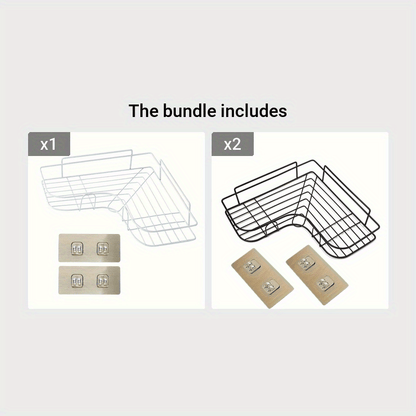 [Cast Iron Shower Shelf] 1pc Cast Iron Corner Shower Shelf - No-Drill Wall Mounted Black Wire Mesh Bathroom Storage Rack for Easy Access & Organization, Perfect for Shampoo, Conditioner, and Soap, Bathroom Storage Solution |