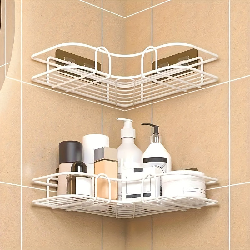 [Cast Iron Shower Shelf] 1pc Cast Iron Corner Shower Shelf - No-Drill Wall Mounted Black Wire Mesh Bathroom Storage Rack for Easy Access & Organization, Perfect for Shampoo, Conditioner, and Soap, Bathroom Storage Solution |