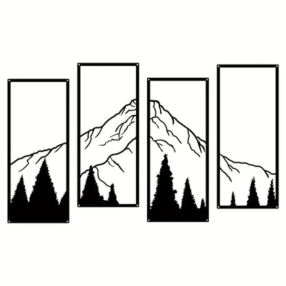 4pcs Minimalist Metal Mountain Wall Decor - Square Sculpture for Home, Office, Living Room, Bedroom - Unique Wall Art for a Stylish and Elegant Look