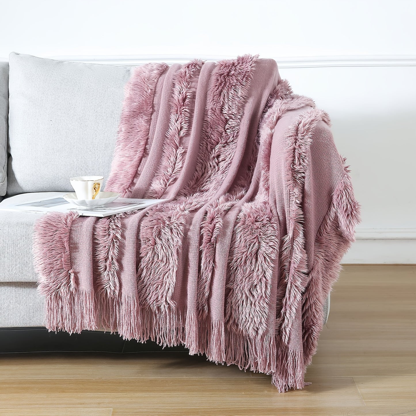 1pc Cozy Chunky Knit Throw Blanket with Tassels - Plush, Lightweight, and Unique Home Decor Accent for Couch, Bed, or Sofa