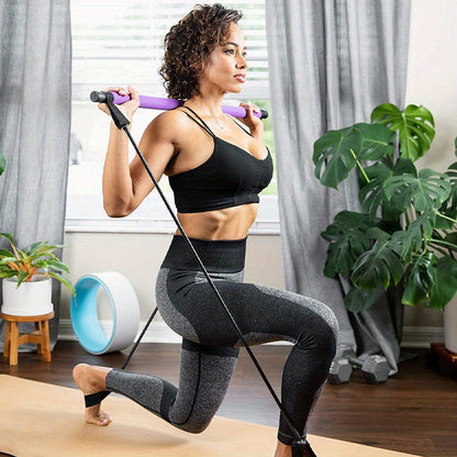 1PC multifunctional Pilates rod combination fitness stick yoga chest expansion tension rope rear training board elastic rope stretch belt