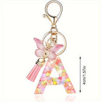 Alphabet Initial Letter Keychain Cute Butterfly Key Chain Ring Purse Bag Backpack Charm Earbud Case Cover Accessories Women Gift