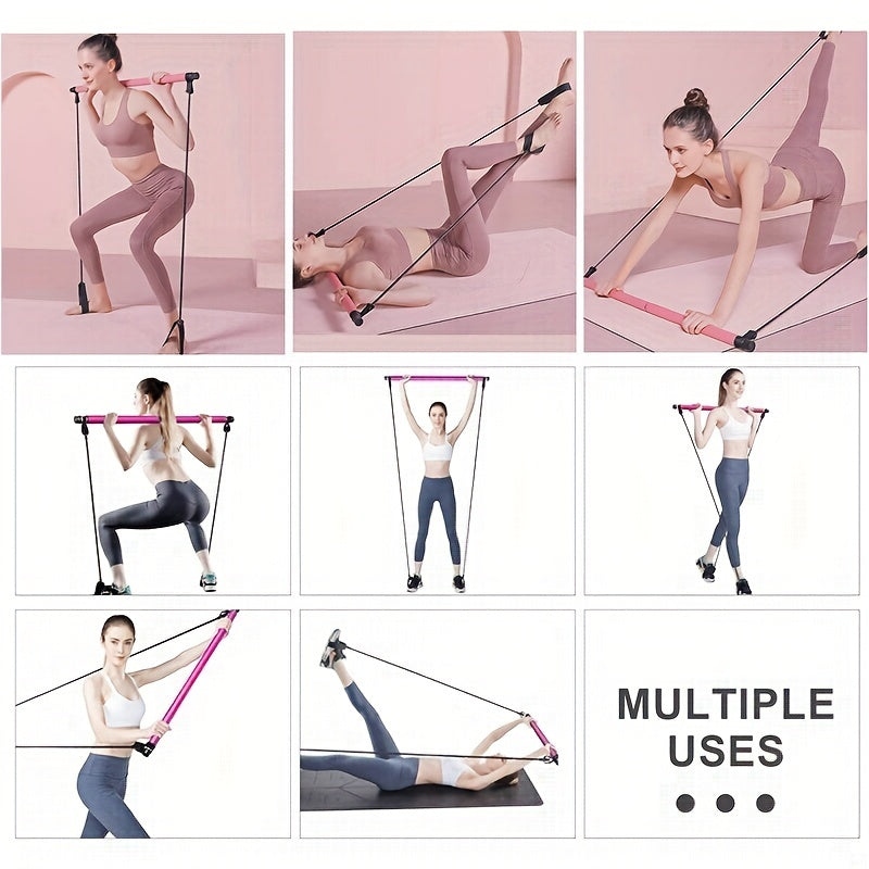 1PC multifunctional Pilates rod combination fitness stick yoga chest expansion tension rope rear training board elastic rope stretch belt