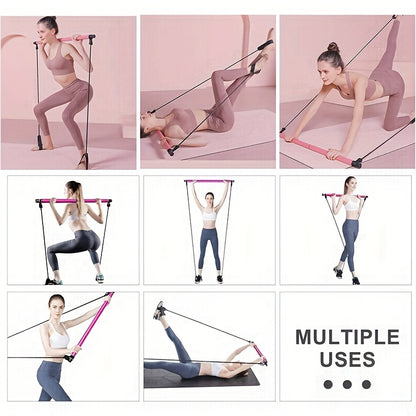1PC multifunctional Pilates rod combination fitness stick yoga chest expansion tension rope rear training board elastic rope stretch belt