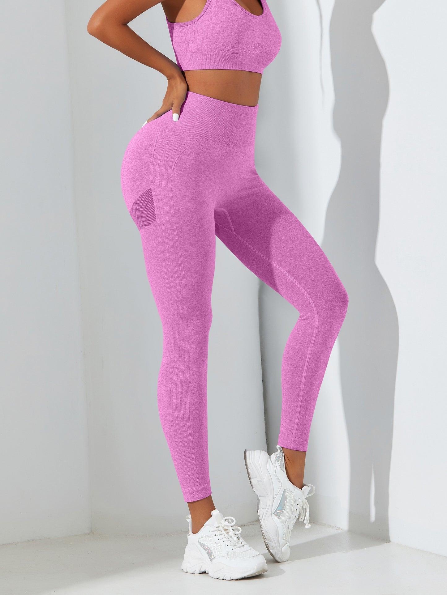 2pcs Solid Color Yoga Set, Cropped Tank Top With Removable Padded And High Waisted Fitness Running Leggings Suit, Women's Activewear