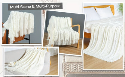 1pc Cozy Chunky Knit Throw Blanket with Tassels - Plush, Lightweight, and Unique Home Decor Accent for Couch, Bed, or Sofa