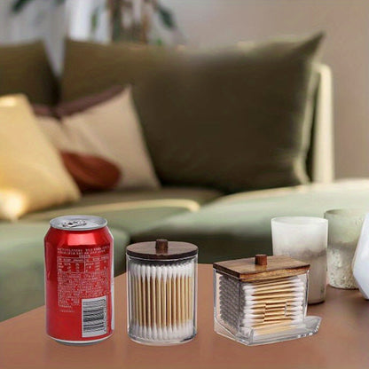 Swabs Holder Bathroom Container, Storage Box 10/7oz Ball/Swabs Dispenser, Apothecary Jar Organizer for Storage Brown Lids