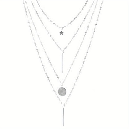 1 Fashion Layered Star Round Pendant Necklace For Women Women's Fine Jewelry Elegant Accessories Trendy