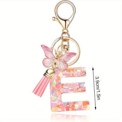 Alphabet Initial Letter Keychain Cute Butterfly Key Chain Ring Purse Bag Backpack Charm Earbud Case Cover Accessories Women Gift