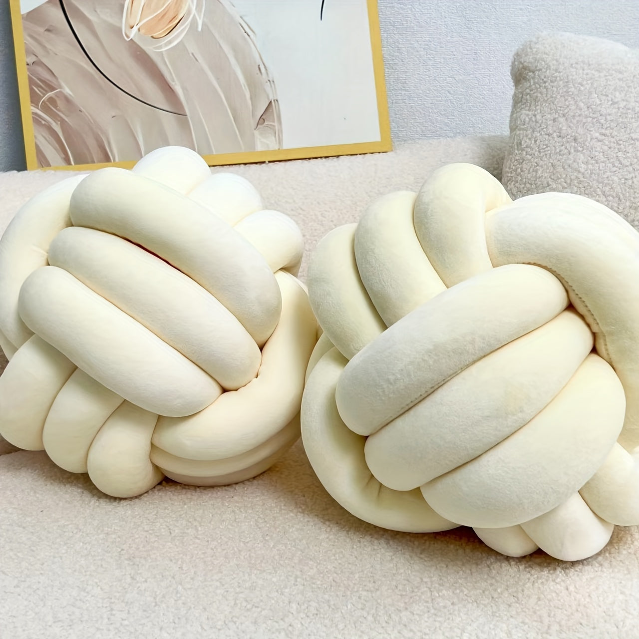 [Soft Plush Knot Ball Pillows] 2pcs Soft Plush Knot Ball Pillows - Minimalist Stress-Relieving Round Cushions - Machine Washable for All-Season Comfort