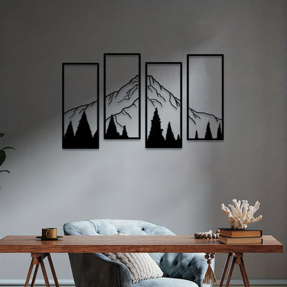 4pcs Minimalist Metal Mountain Wall Decor - Square Sculpture for Home, Office, Living Room, Bedroom - Unique Wall Art for a Stylish and Elegant Look