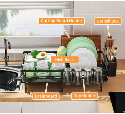 1pc Large Dish Drying Rack, Extendable Dish Rack, Multifunctional Dish Rack For Kitchen Counter, Anti-Rust Drying Dish Rack With Cutlery & Cup Holders, Home Kitchen Accessories