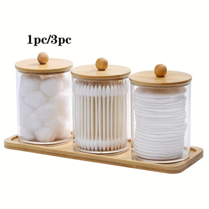 1pc/3pcs 10oz Swab/Ball/Pad Holder with Vanity Tray, Qtip Apothecary Jar, Clear Bathroom Containers Dispenser for Storage with 3 Pack Lids, Canisters