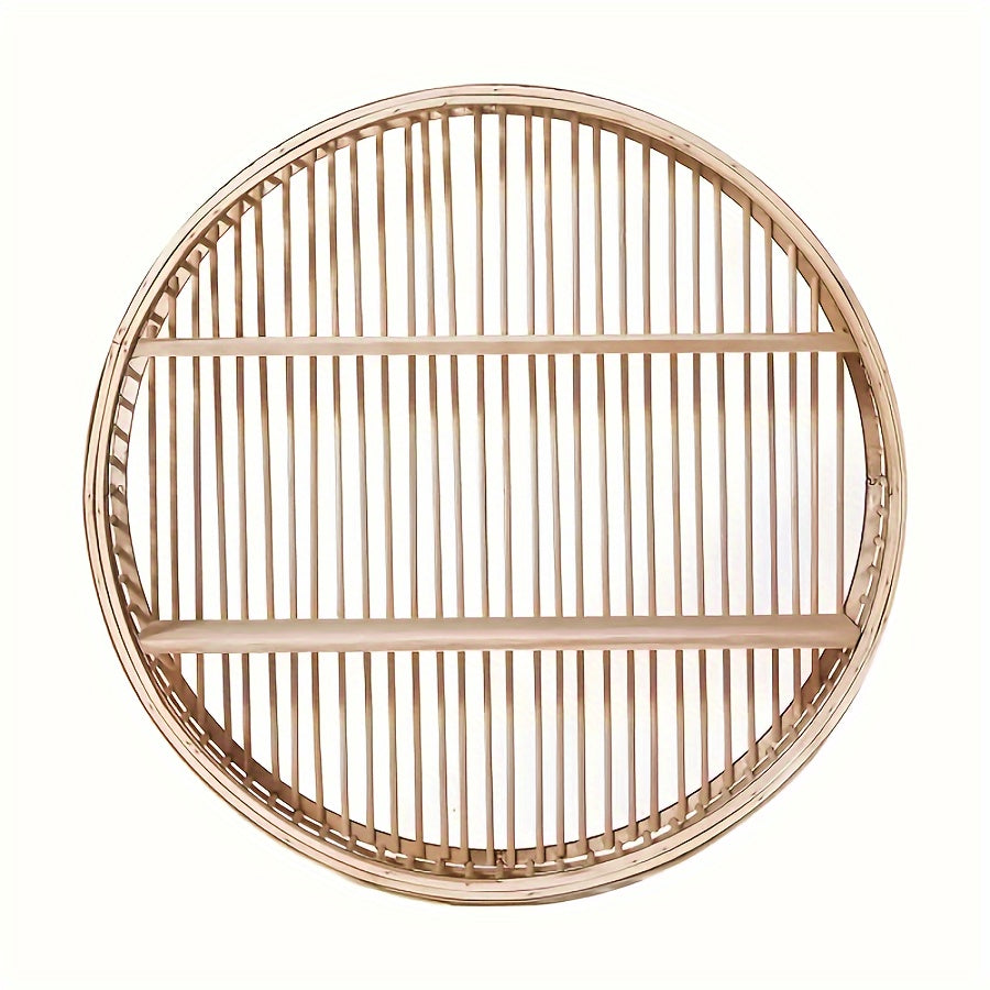 1pc, Round Bamboo Wall Shelf, Rustic Handmade Circular Wall Hanging, Retro Style, Multi-Tiered Home Decor, Lightweight Storage And Display, Versatile For Home & Office Use