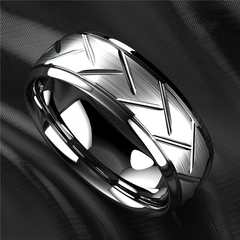 1pc 8MM Luxury High Quality Black Titanium Steel Ring Fashion Simple Men's Black Stainless Steel Wire Groove Tire Ring Artificial Jewelry Lover Gift