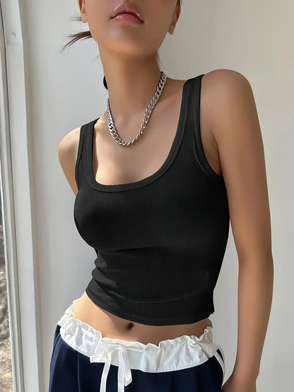 Vibrant Solid Color Crew Neck Tank Top Vest - Women's Casual Sleeveless Summer Clothing with Relaxed Fit and Breathable Fabric - Perfect for Outdoor Activities