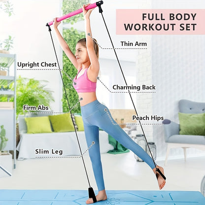1PC multifunctional Pilates rod combination fitness stick yoga chest expansion tension rope rear training board elastic rope stretch belt