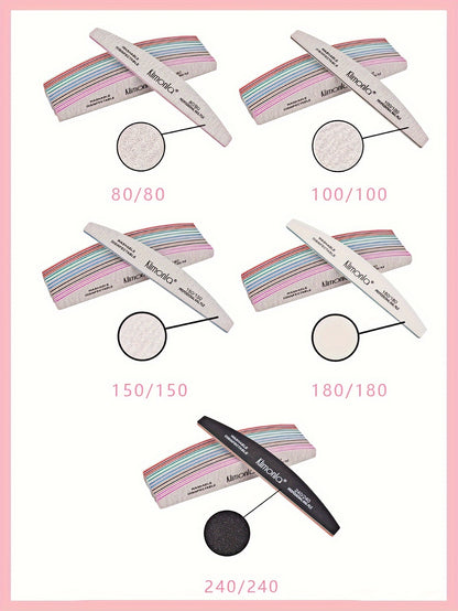 Professional Nail File Polishing and Shaping Nail Tools Nail Sanding Strip Half Horse Sanding Strip Grinding Gray Sand Strip Nail File 5 or 10pcs Half Moon Mixed High Quality Nail File Professional Nail File Double-sided Poli