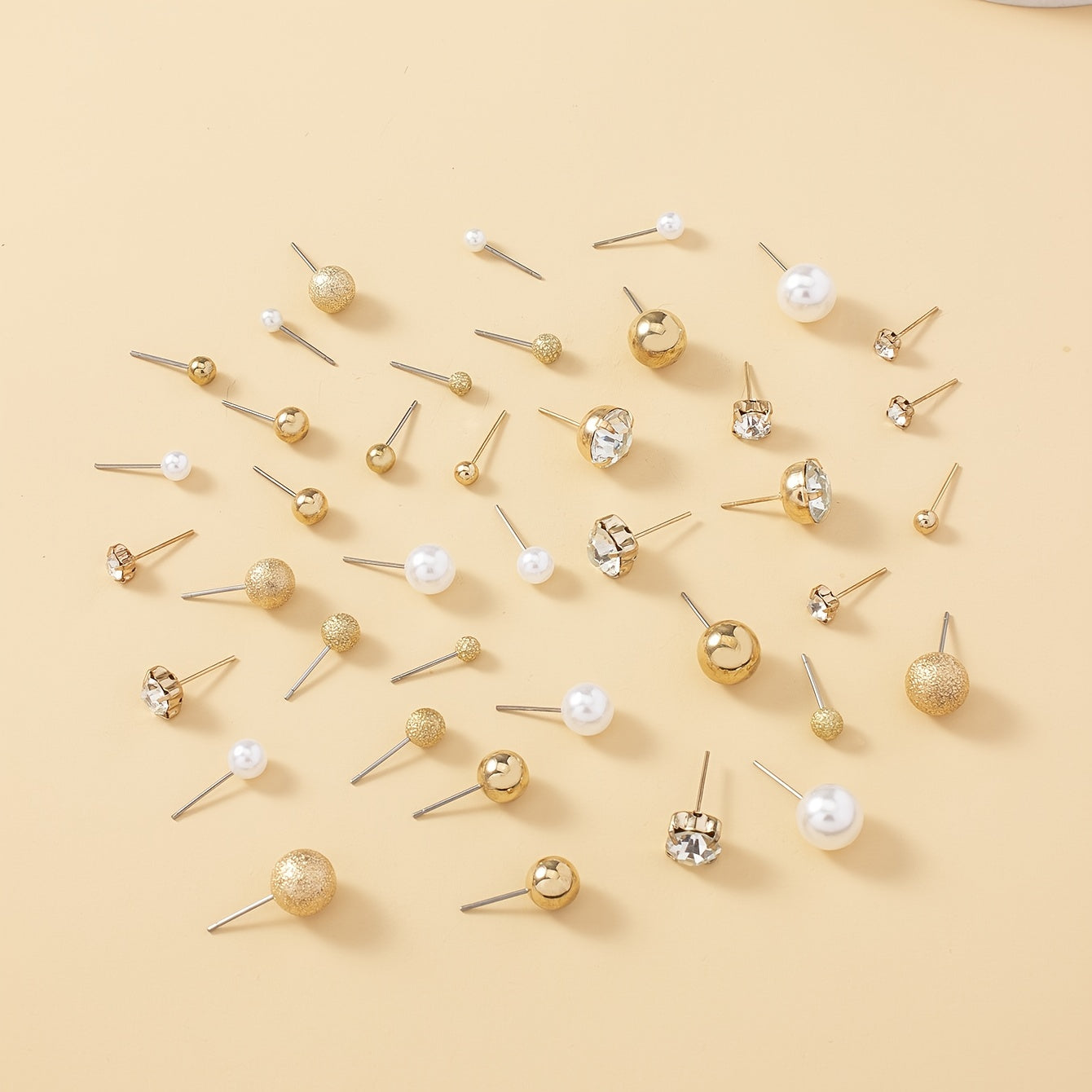 20 Pairs Simple Multi-Size Stud Earrings Set | Zinc Alloy and Glass, Suitable for Daily and Gift Giving Occasions, Perfect for All Seasons