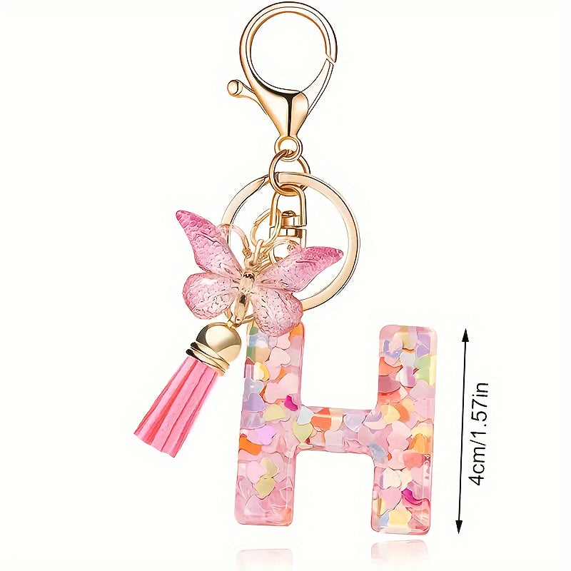 Alphabet Initial Letter Keychain Cute Butterfly Key Chain Ring Purse Bag Backpack Charm Earbud Case Cover Accessories Women Gift