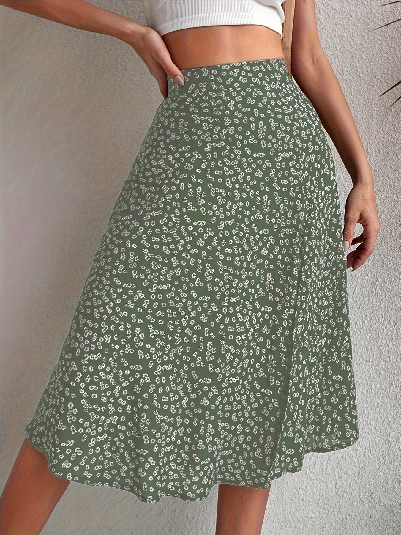 Boho Floral Print Split Skirts, Elegant High Waist Midi Skirts For Spring & Summer, Women's Clothing